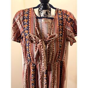 BROWN STRIPES OF FLOWERS ONE PIECE JUMP SUIT LIGHT WEIGHT (250)